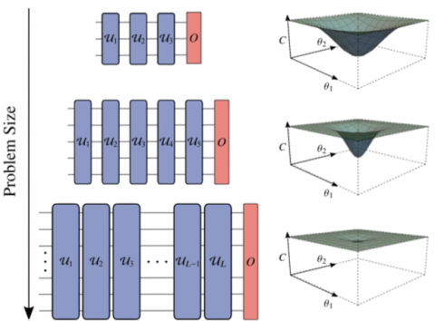 Schematic diagram of the Noise-Induced Barren Plateau (NIBP) phenomenon.